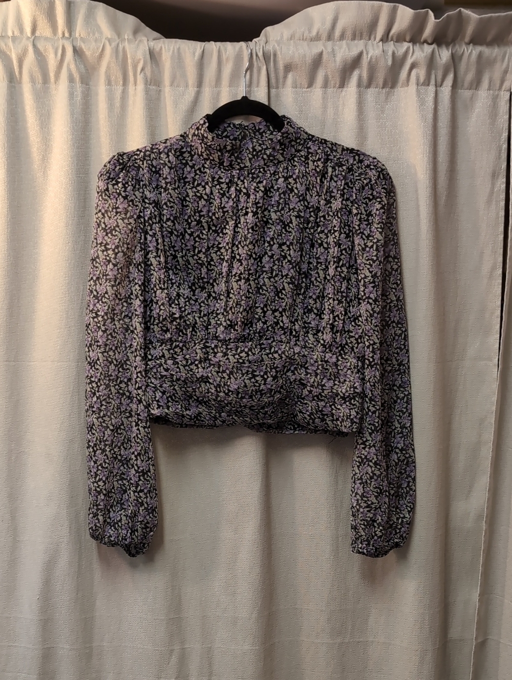 ASTR the Label Ditsy Floral Mock Neck Smocked Crop Blouse